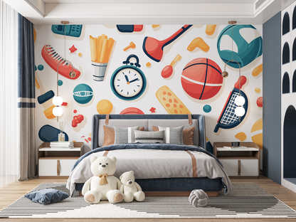 Papel pintado con motivos deportivos para niño - pared panorámica