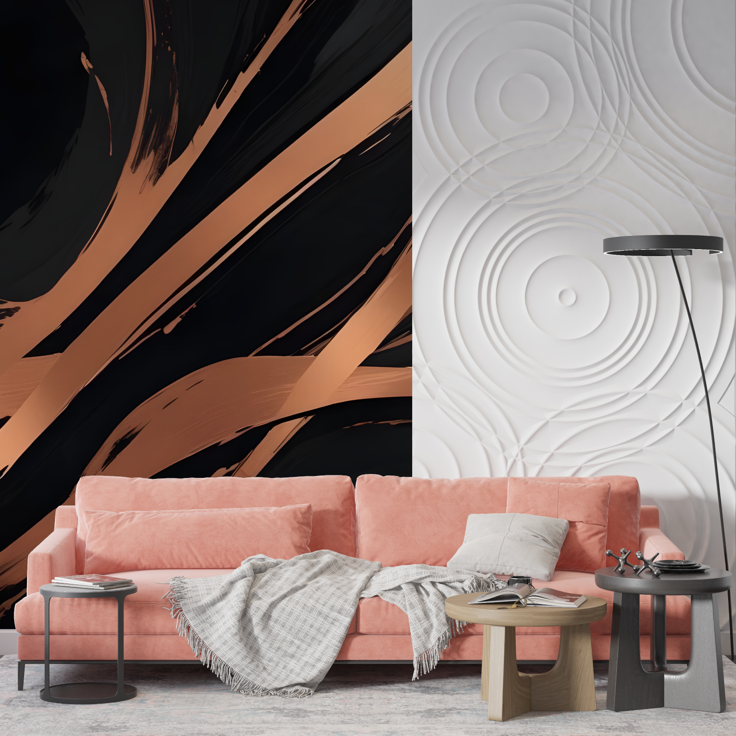 Papel pintado negro y cobre - pared