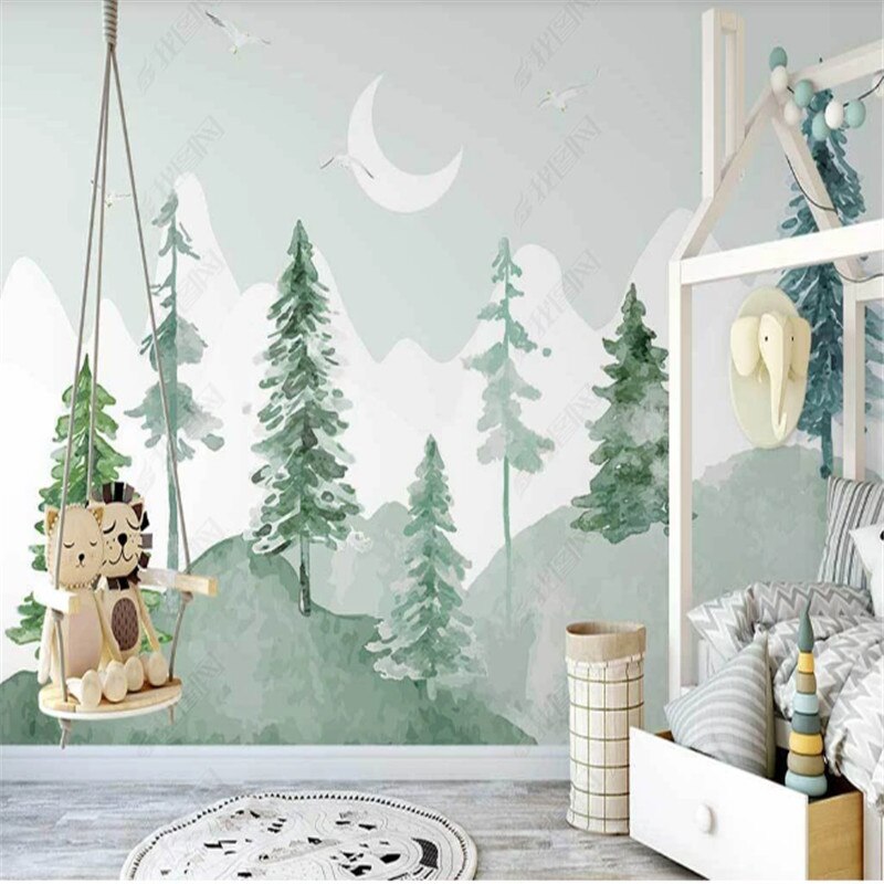 Papel pintado clásico de bebé <br/> Bosque Verde Acuarela