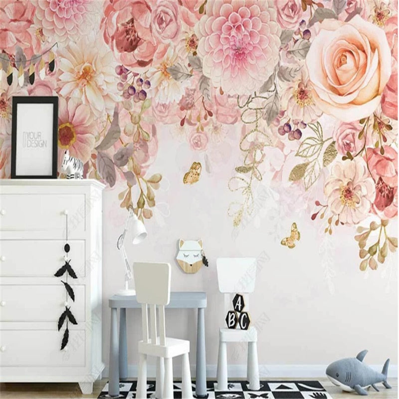 Papel pintado de flores <br/> Rosa Panorámico