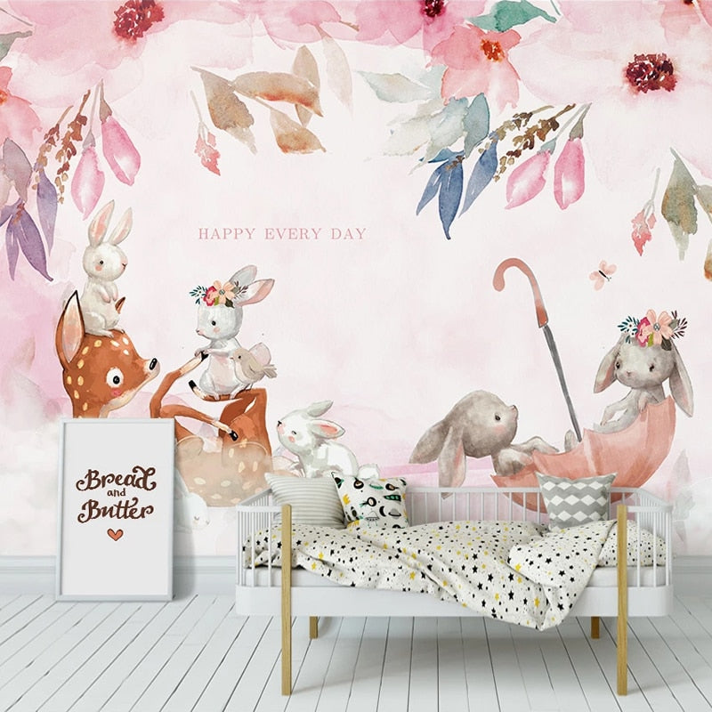 Papel pintado de animales <br/> Paraguas y flores