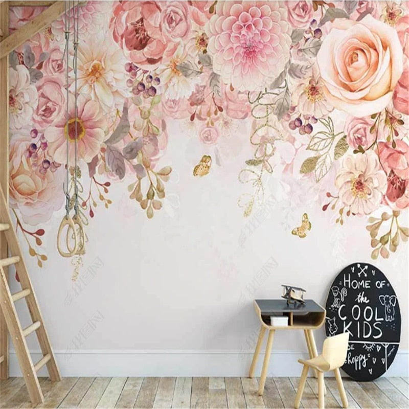 Papel pintado de flores <br/> Rosa Panorámico