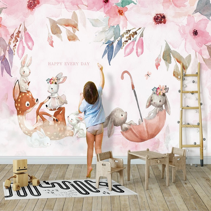 Papel pintado de animales <br/> Paraguas y flores