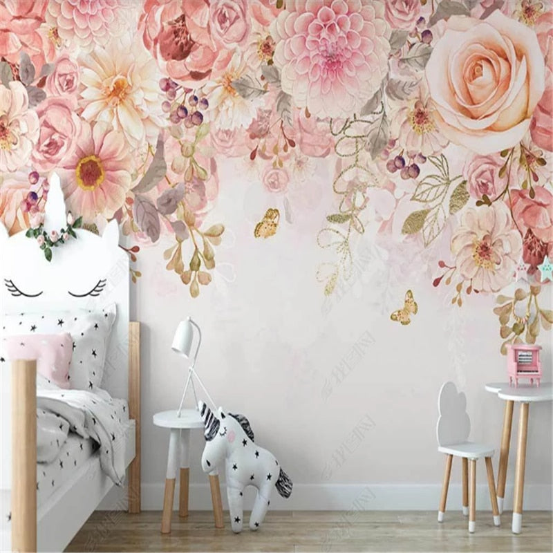 Papel pintado de flores <br/> Rosa Panorámico