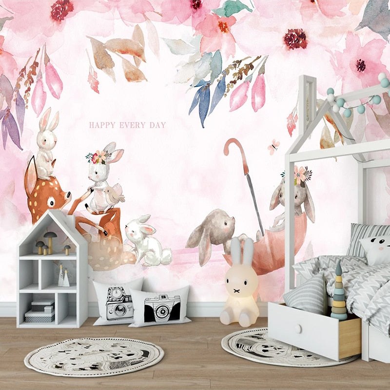 Papel pintado de animales <br/> Paraguas y flores