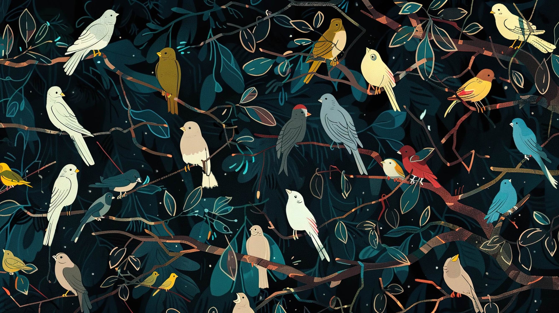 Papel Pintado De Aves Negro