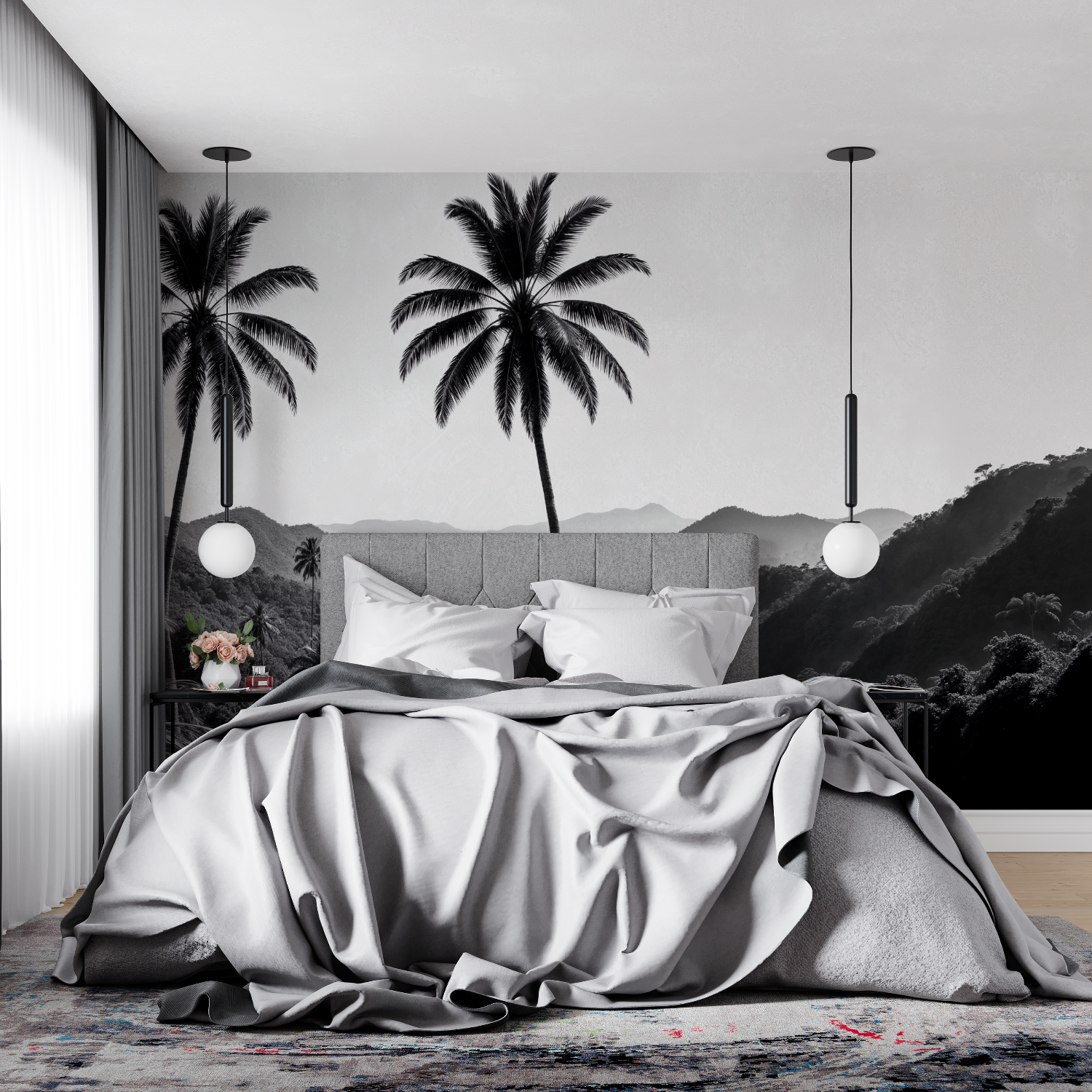 Papel pintado Palmera Negra - panorámico 4murs