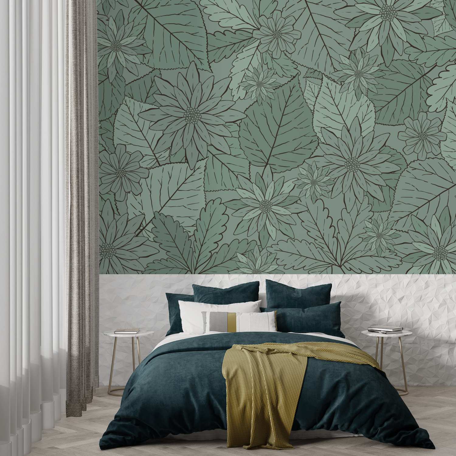 Papier Peint Vert De Gris Chambre - panoramique tendance