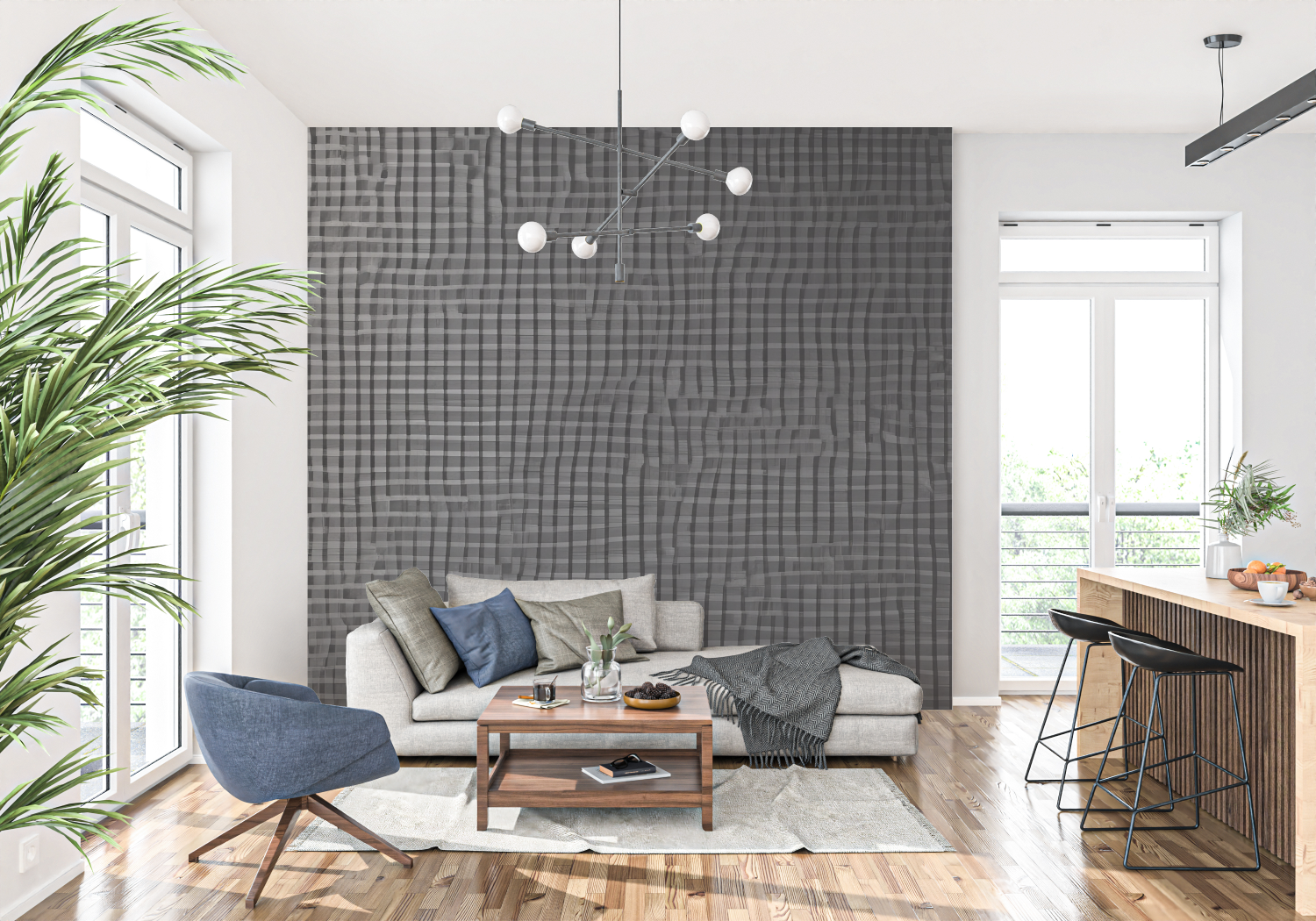 Papel pintado de cuero negro - trompe l'oeil