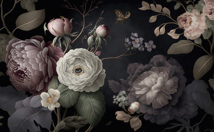 Papel Pintado De Flores Negro