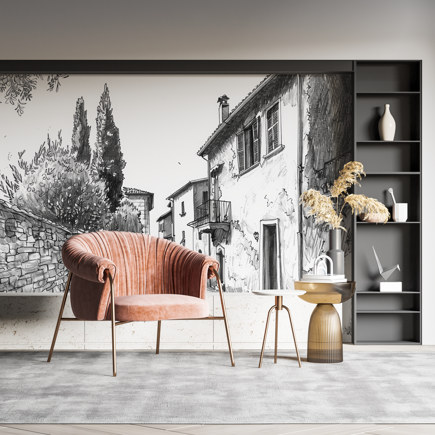 Papel pintado panorámico italiano en blanco y negro - pano mural