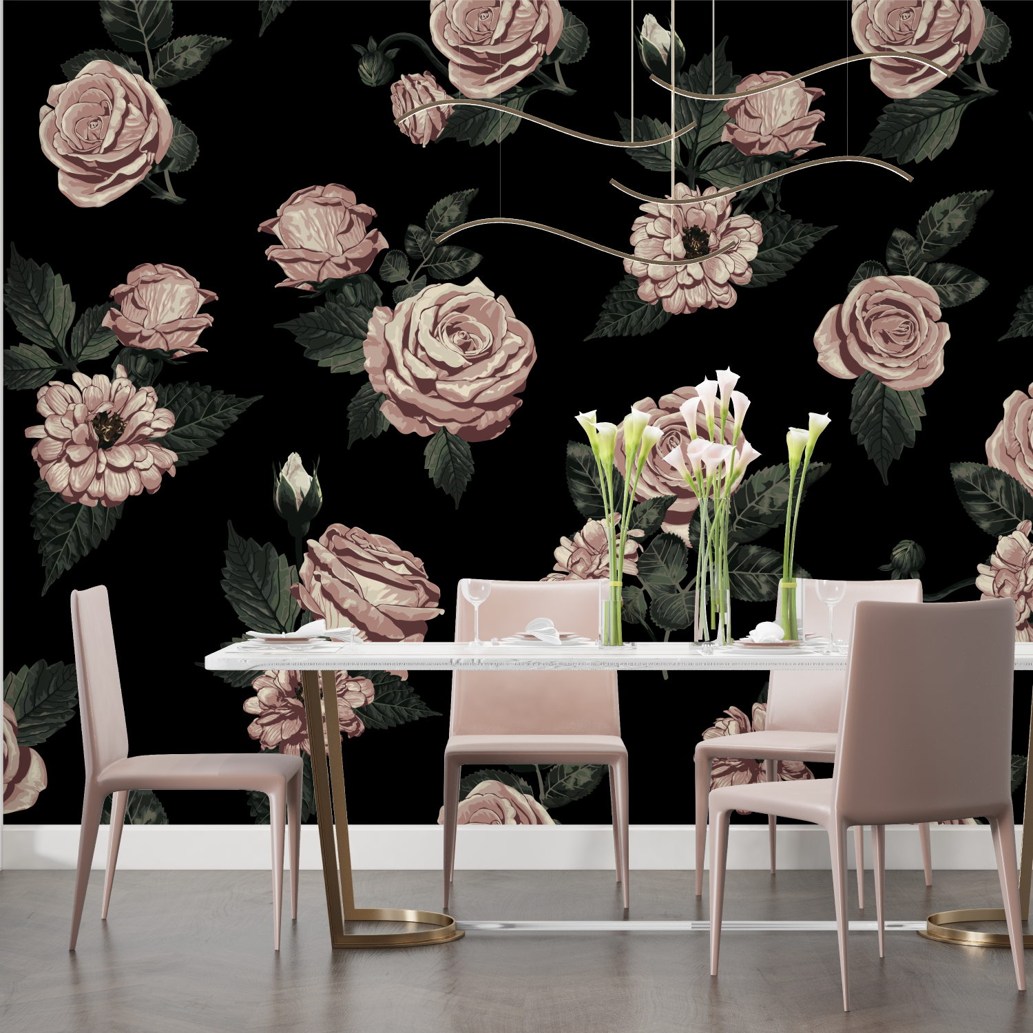 Papier Peint Fleurs Fond Noir - tendance 2024