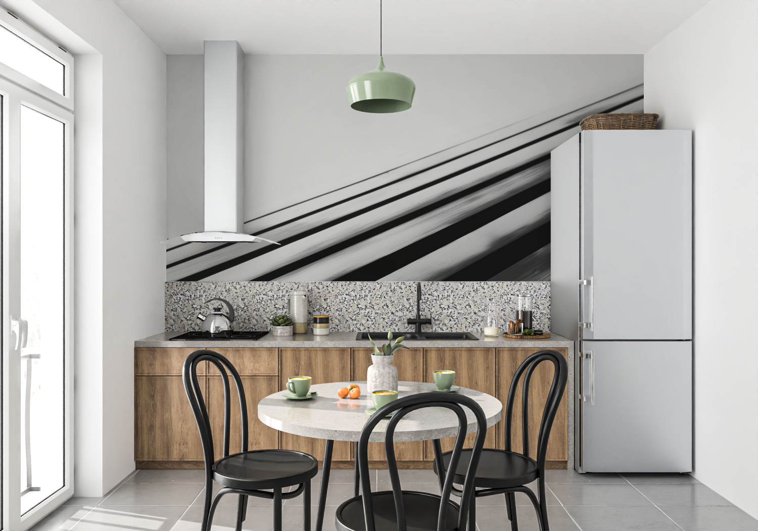 Papel pintado gráfico negro - pared de la cocina