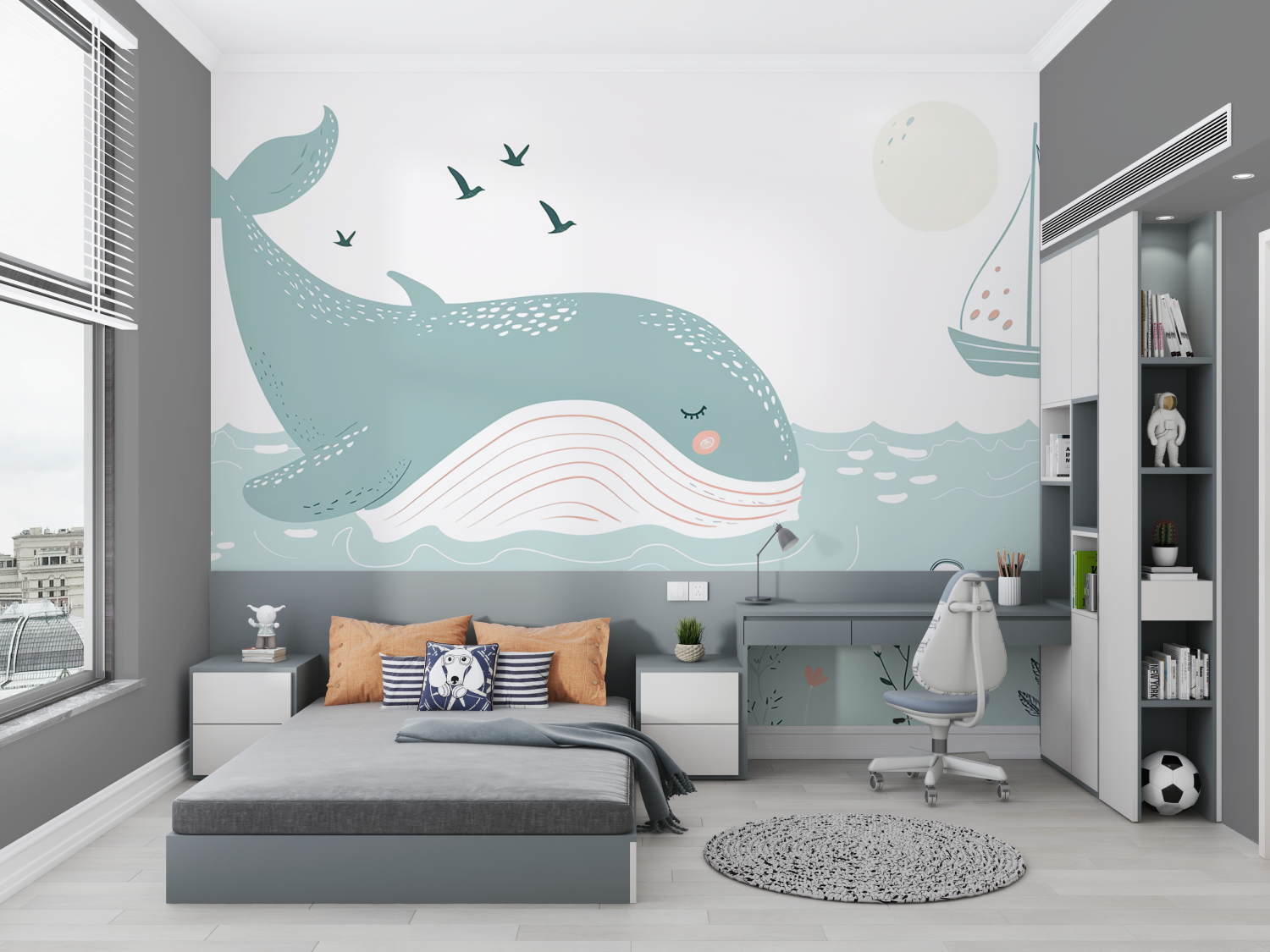 Papier Peint Enfant Baleine Pastel - mur chambre panoramique