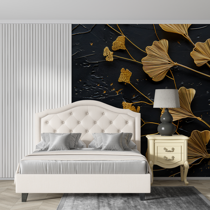 Papel pintado para dormitorio negro y dorado - impreso