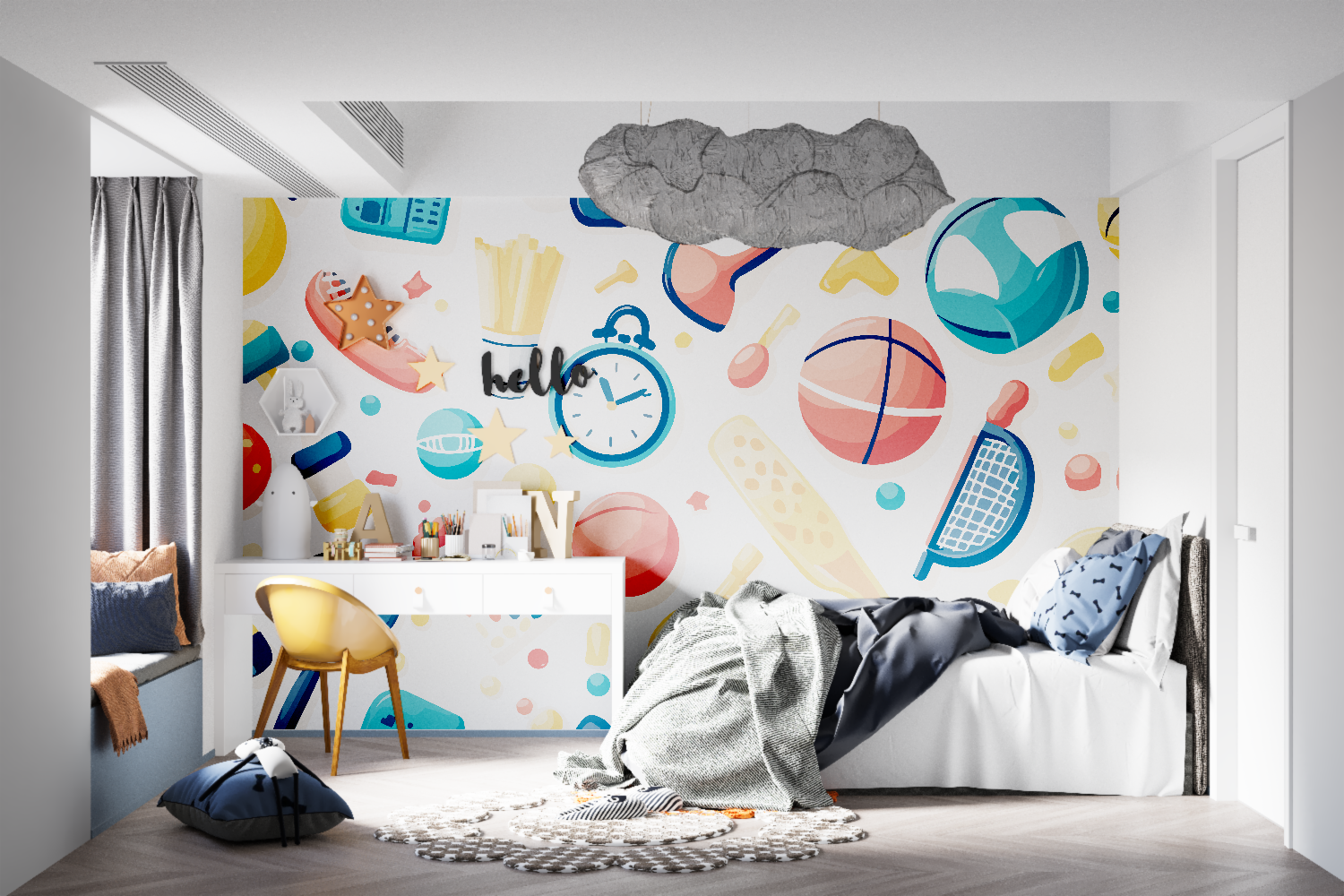 Papel pintado con motivos deportivos para niño - tapices de pared