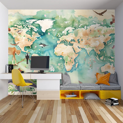 Papel pintado infantil Mapamundi - papel pintado para niño