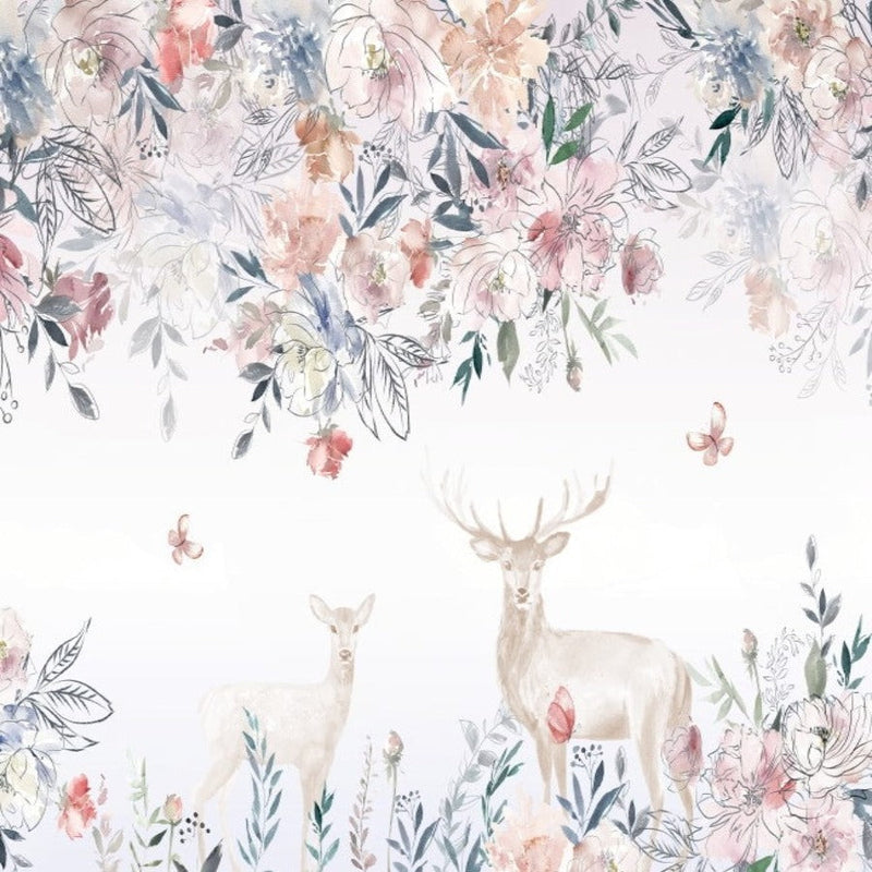 Papel pintado de animales <br/> Patrón de ciervos y flores.