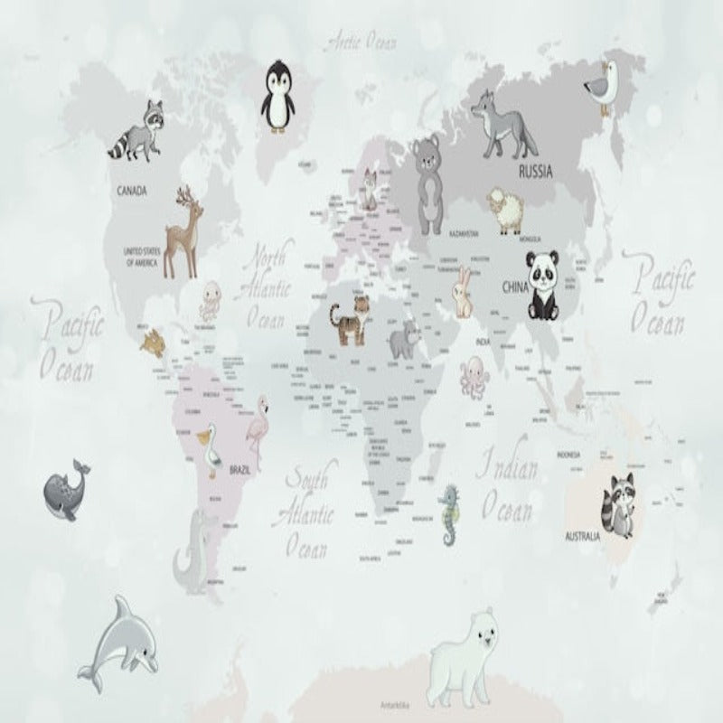 Fondo de pantalla del mapa mundial <br/> animales bebes - Second Image