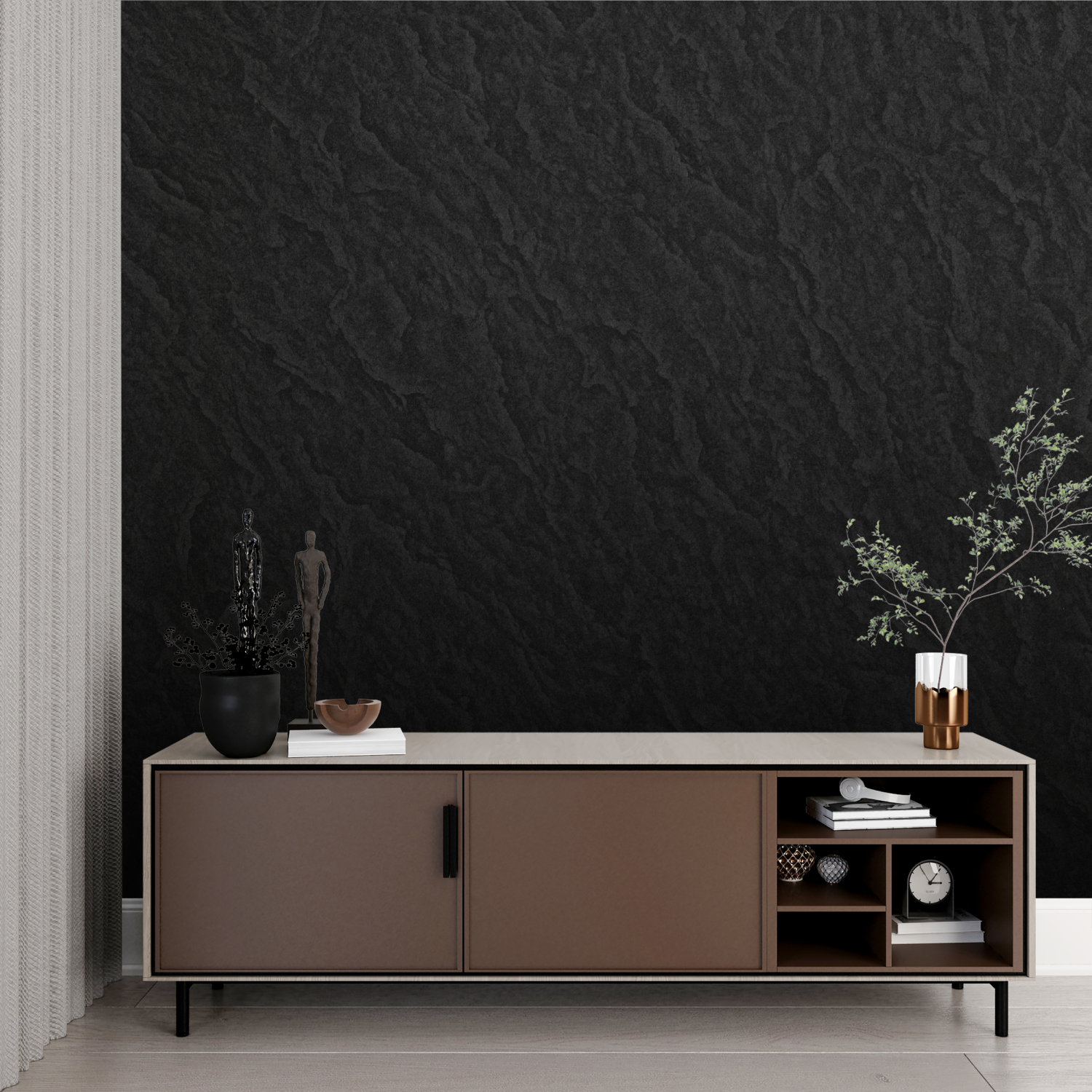 Papel pintado efecto cuero negro - impreso