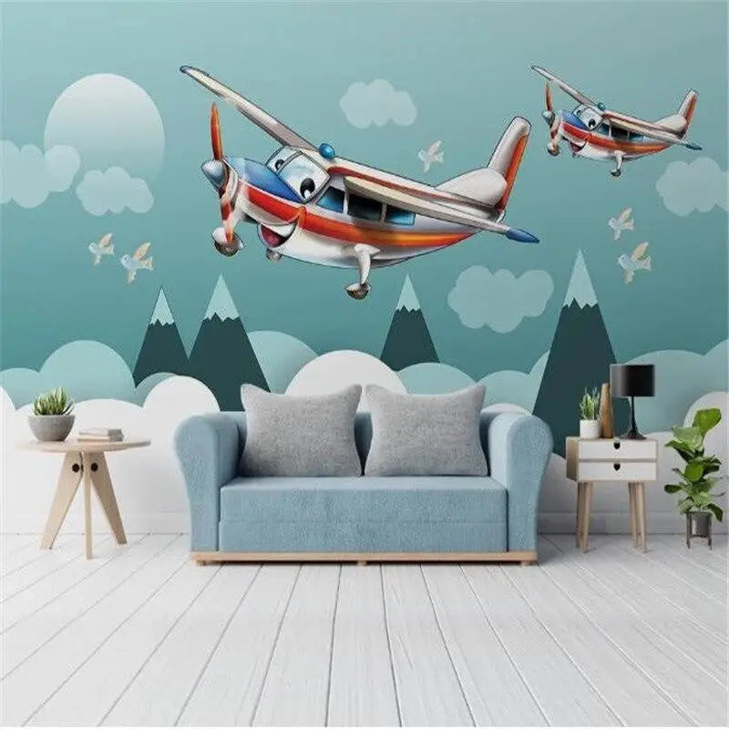 Decoración de dormitorio con tema de avión