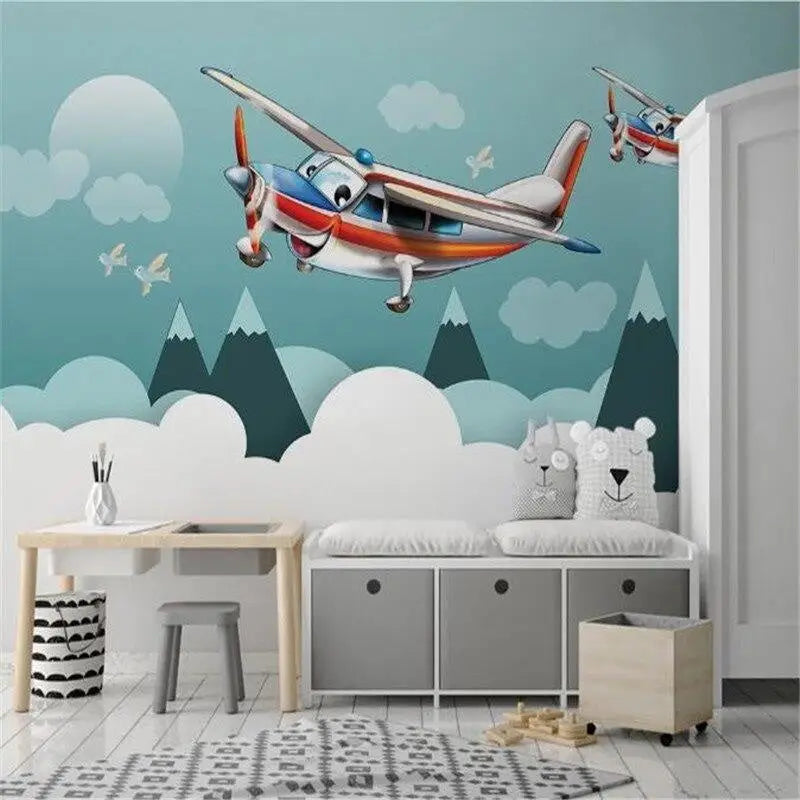Decoración de dormitorio con tema de avión