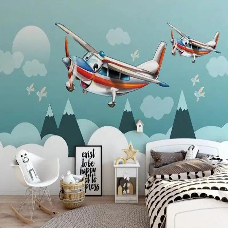 Decoración de dormitorio con tema de avión