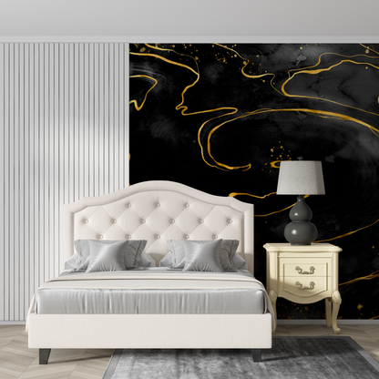 Papel pintado de mármol negro y dorado - contemporáneo
