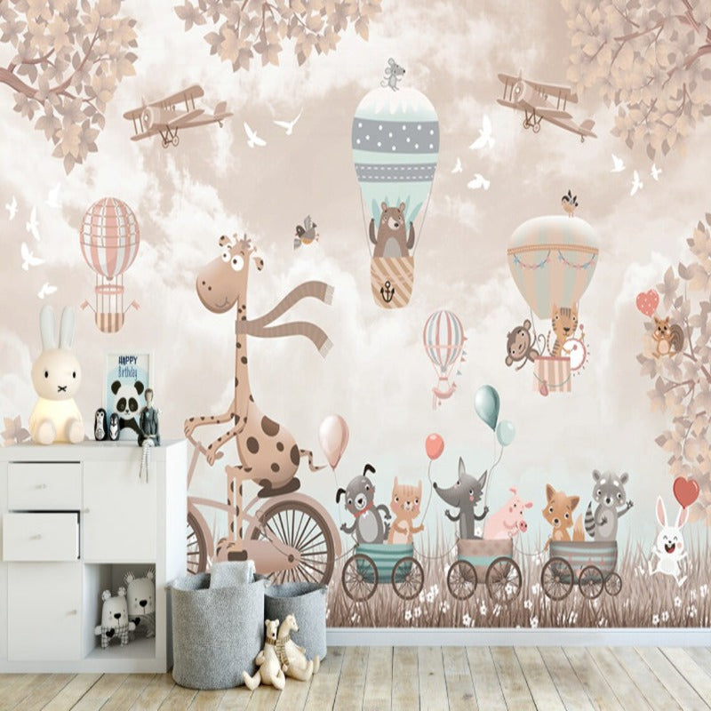 Papel pintado de animales <br/> Jirafa beige en bicicleta