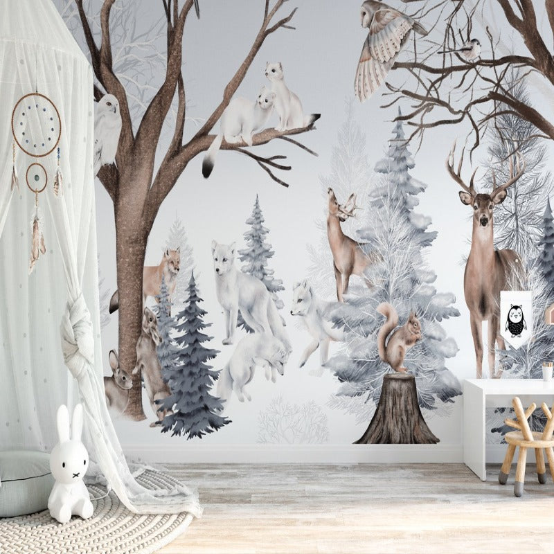 Papel pintado de animales <br/> bosque en invierno