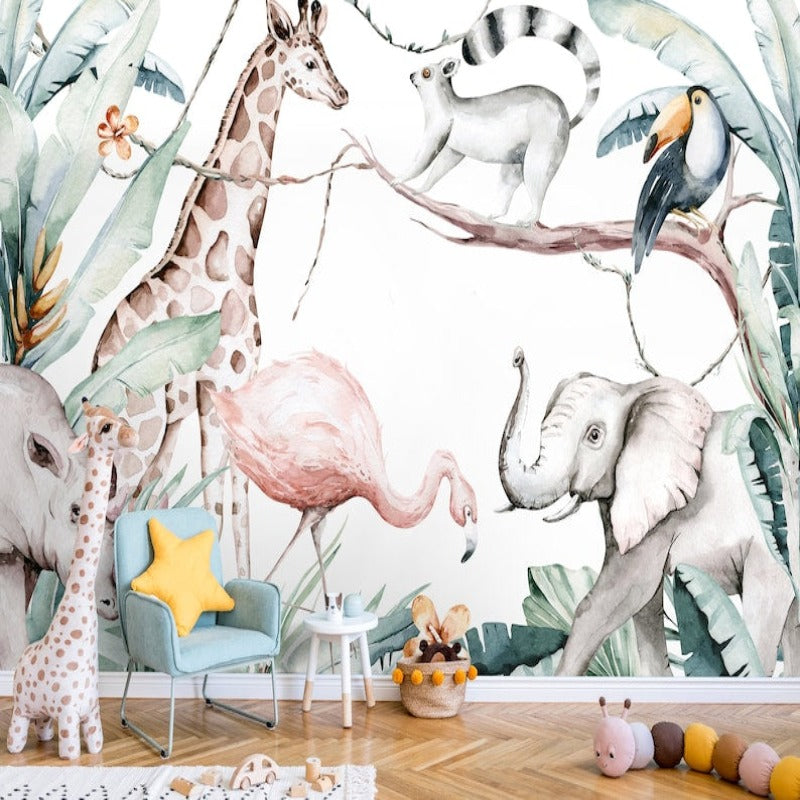 Papel pintado de animales <br/> Safari Jirafa y compañía.