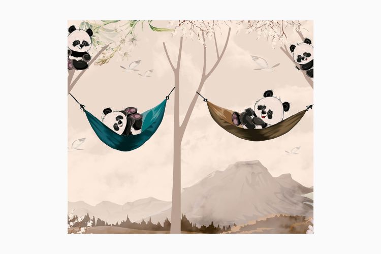 Papel pintado de animales <br/> Bebé Panda y Hamaca