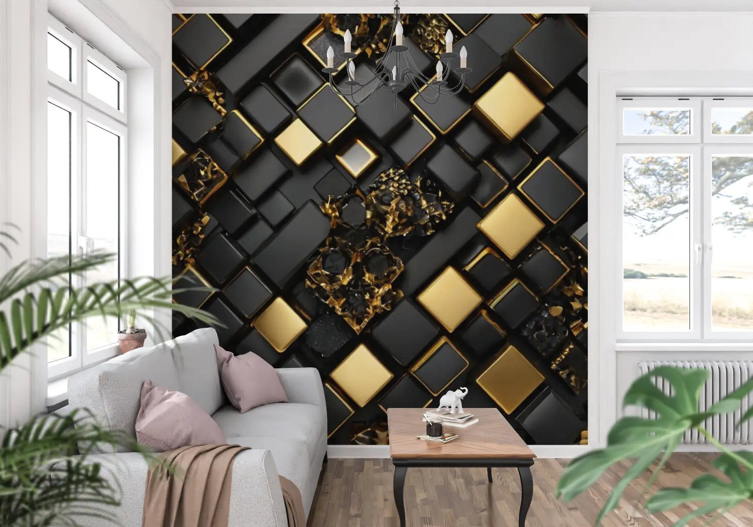 3D zwart en goud behang - Second Image