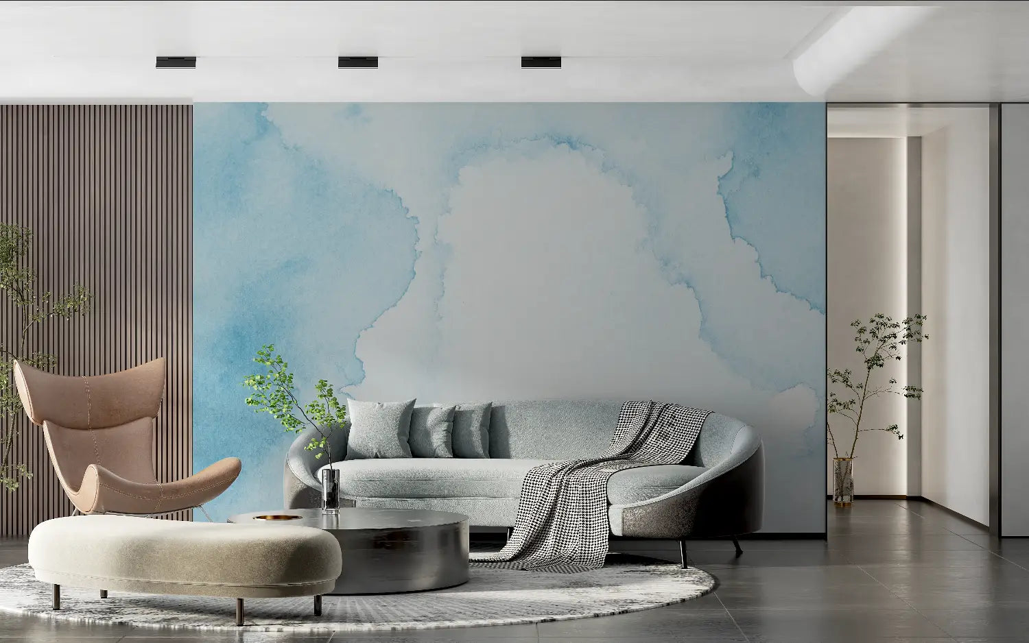Papel Pintado De Acuarela Azul - cabecero