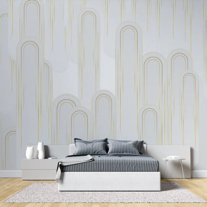 Papel pintado Art Déco blanco y dorado - dormitorio para adultos