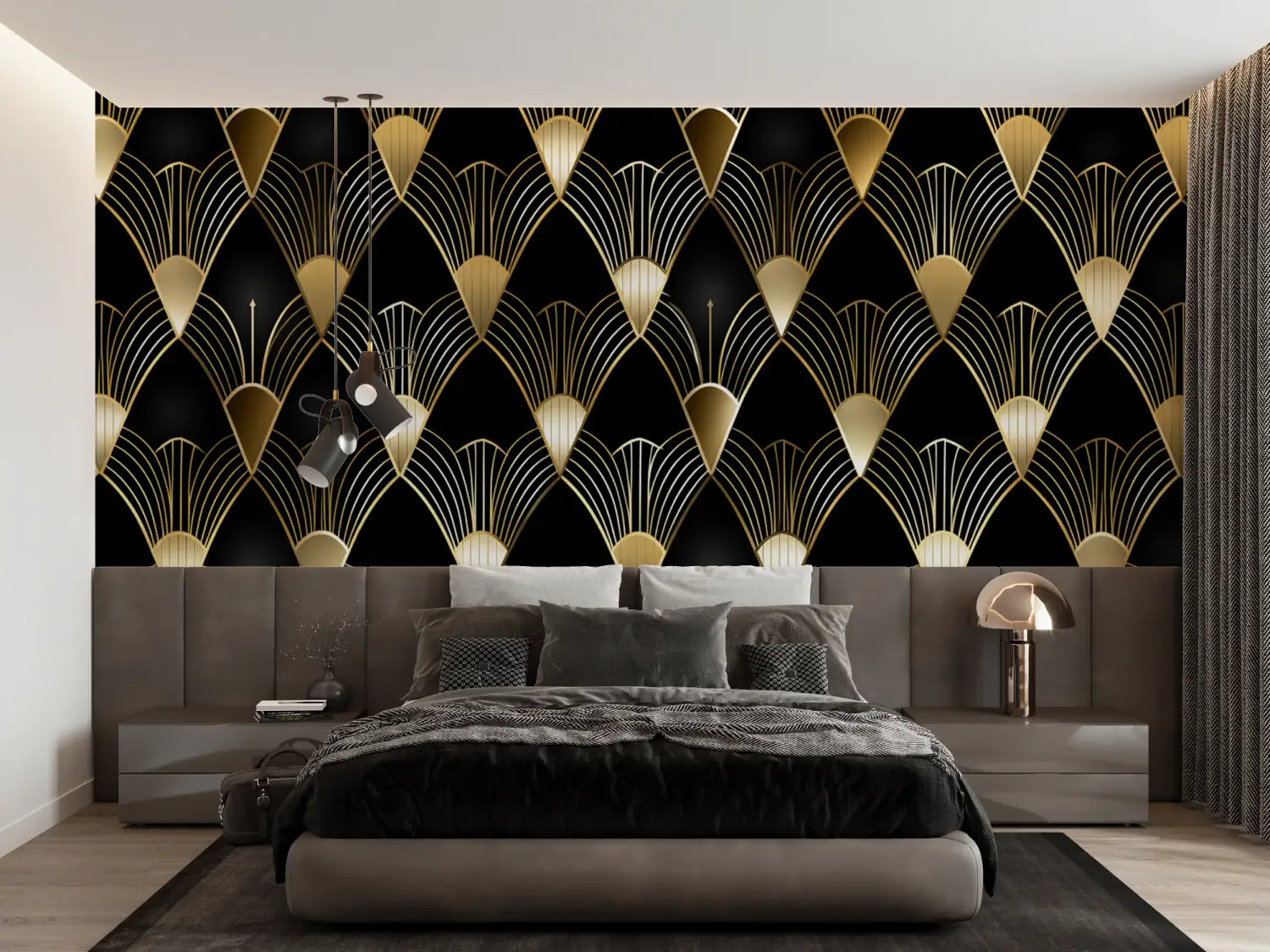 Zwart en goud art deco behang - Second Image