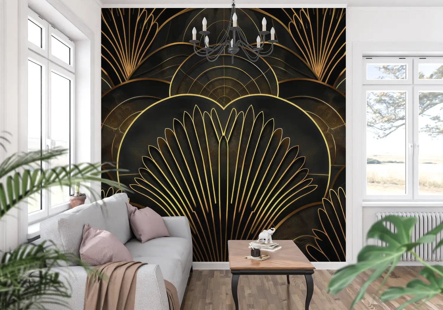 Zwart en goud Art Deco behang woonkamer - Second Image