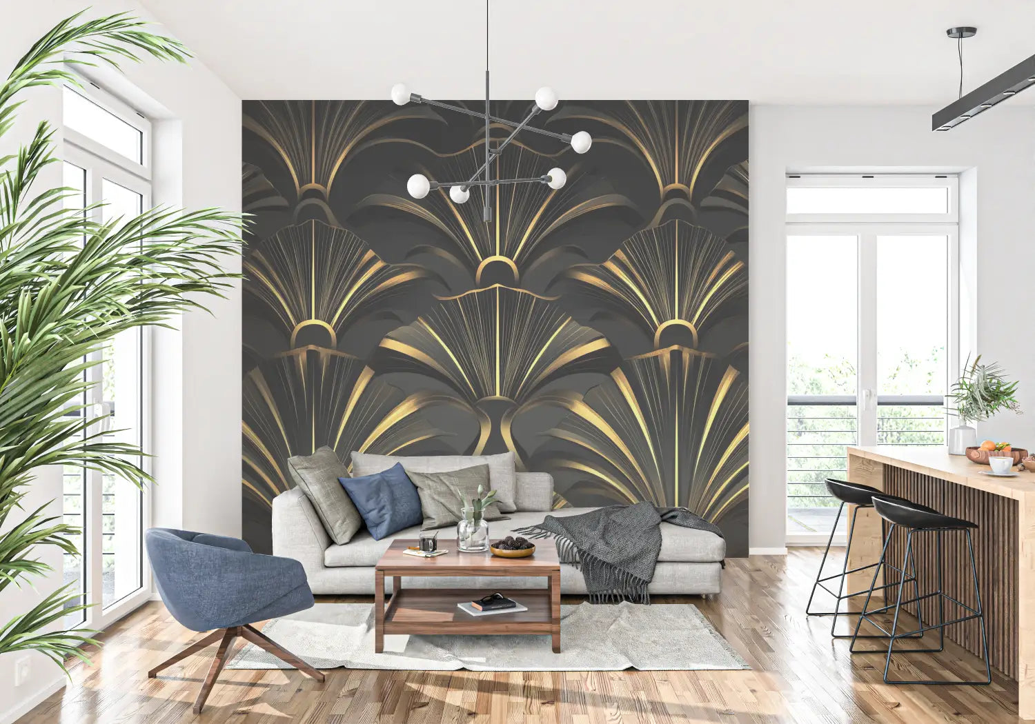 Donker goud zwart art deco behang - Second Image