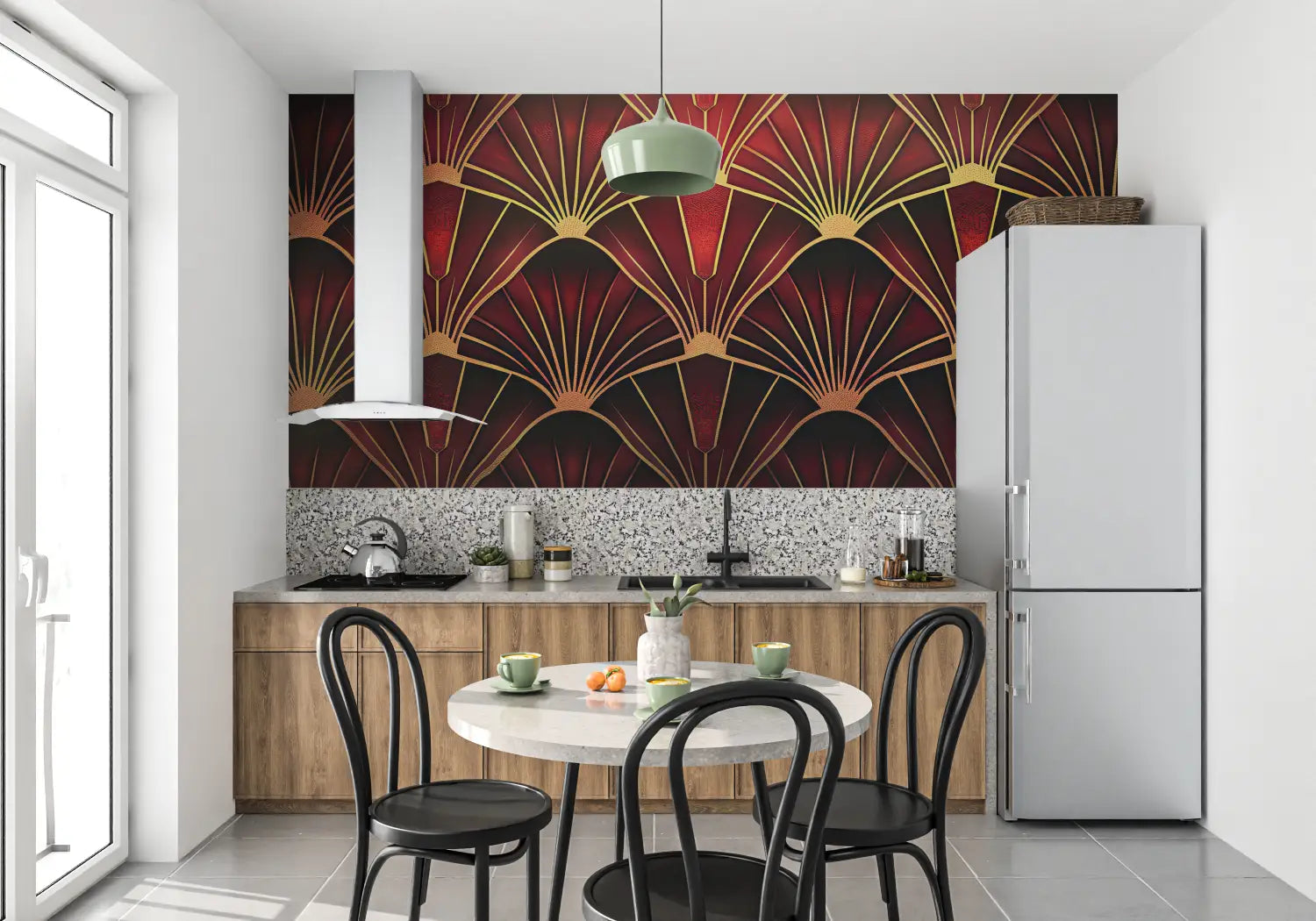 Papier Peint Art Deco Rouge - tendance mur