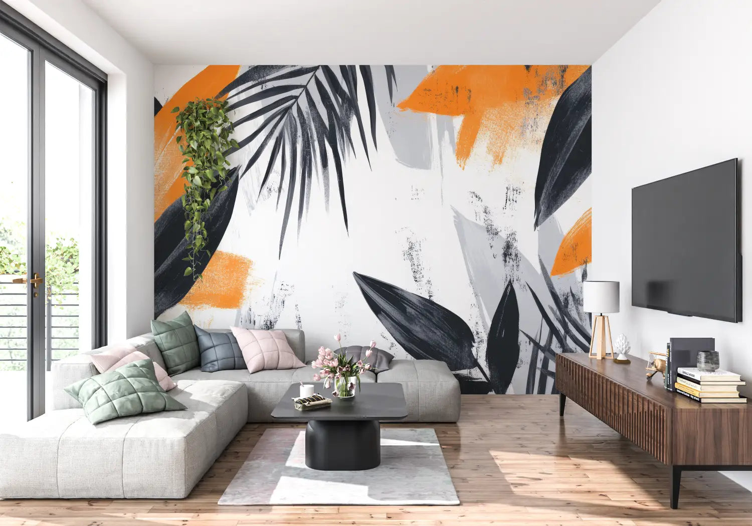 Papel pintado con naranja - pared de la cocina