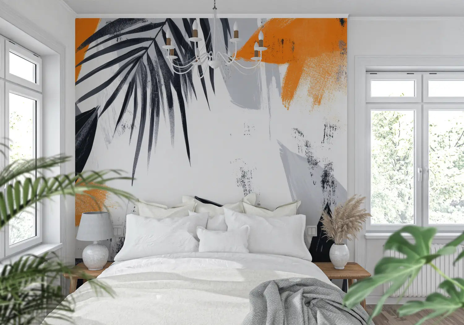 Papel pintado con naranja - tendencia en las paredes
