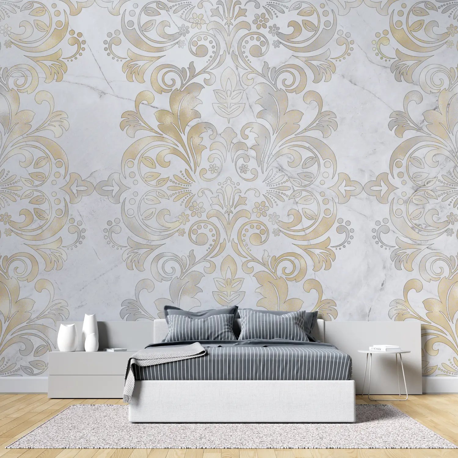 Papier Peint Baroque Beige Doré - salon