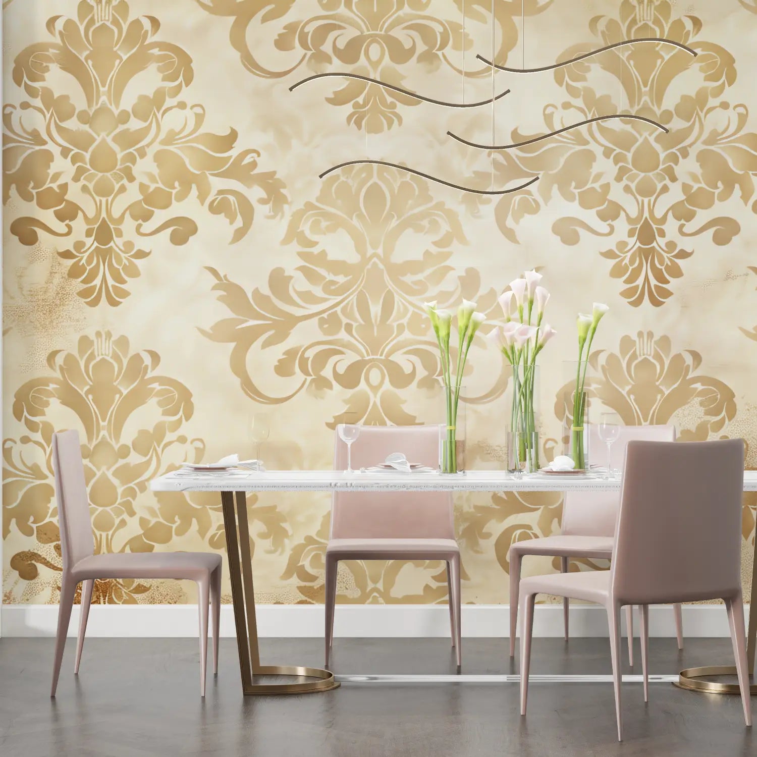 Papel pintado barroco beige dorado - Second Image