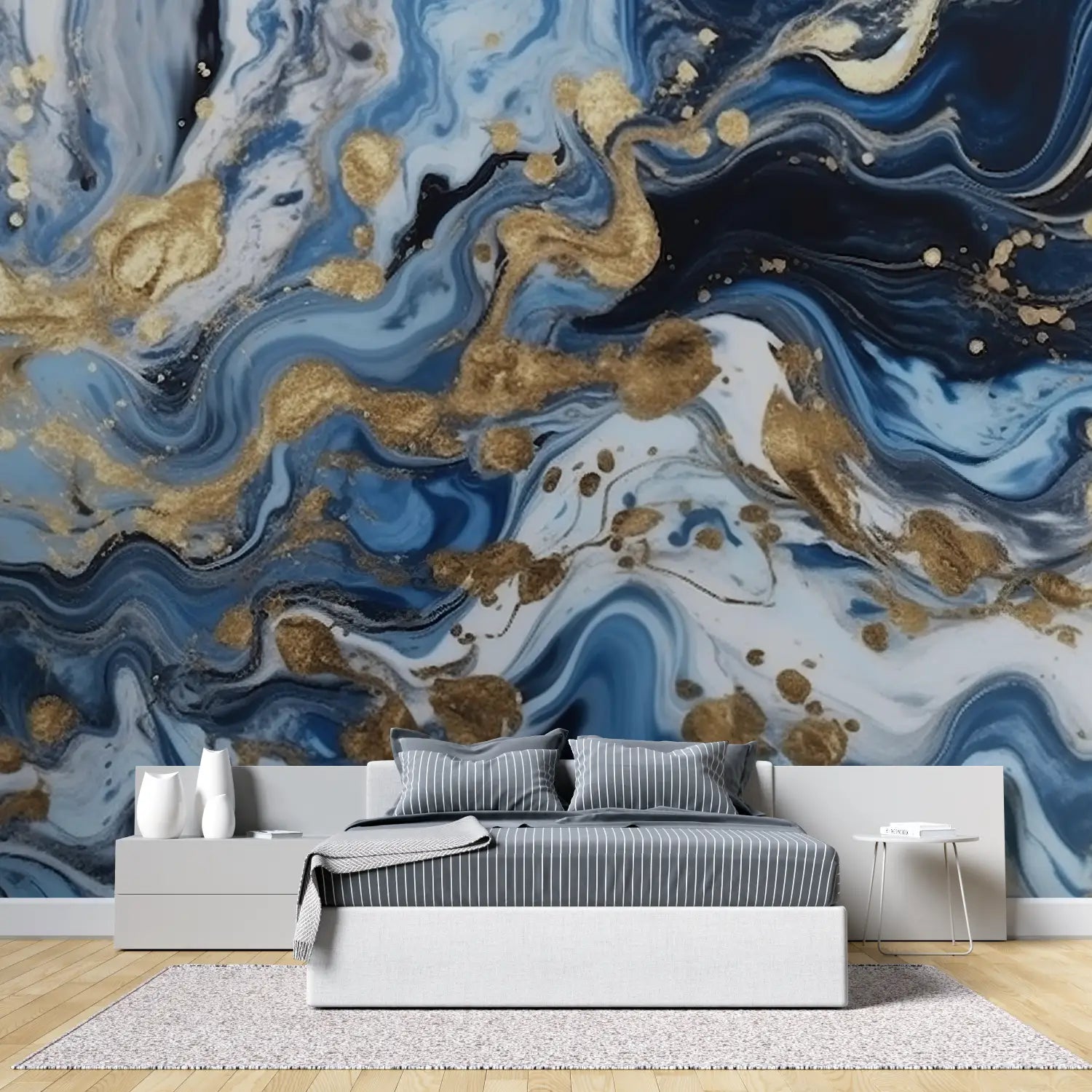 Papel pintado dorado Art Deco azul - dormitorio para adultos