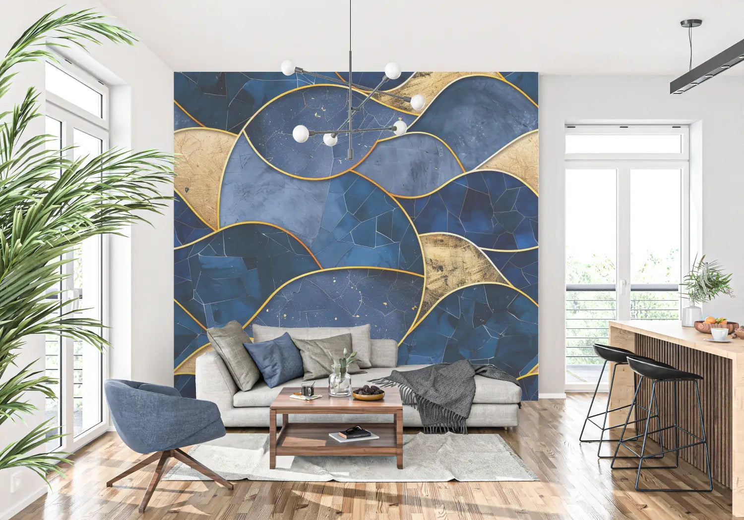 Blauw en goud behang - Second Image