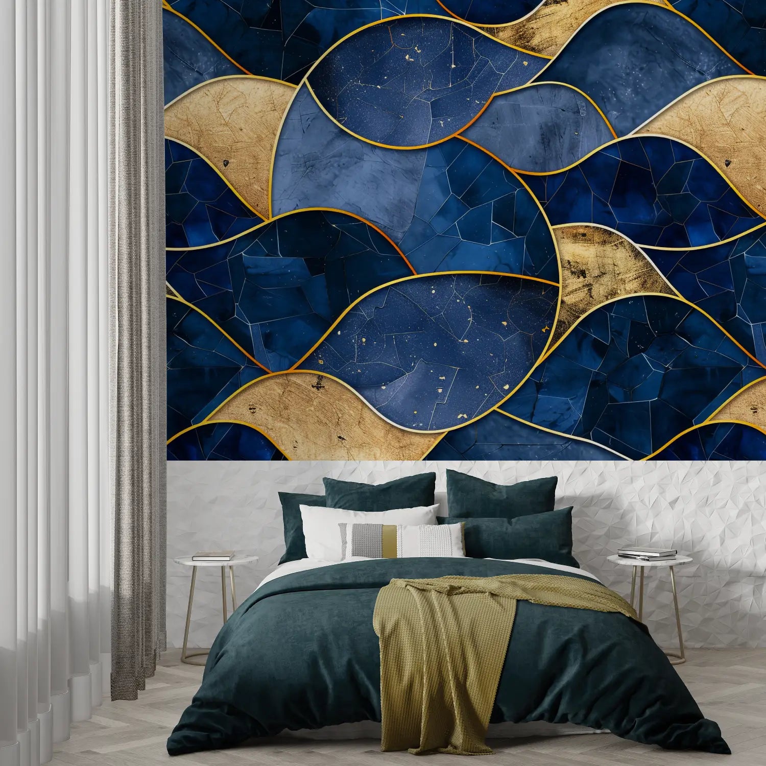 Blauw en goud behang - Second Image