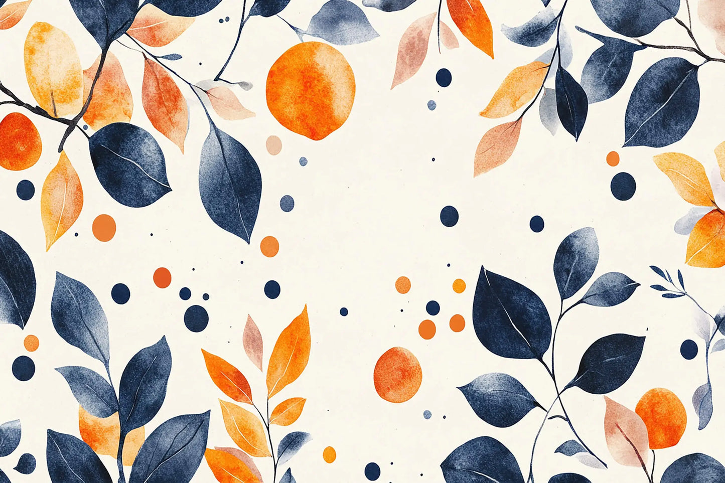 Papel Pintado De Flores Azules Y Naranja