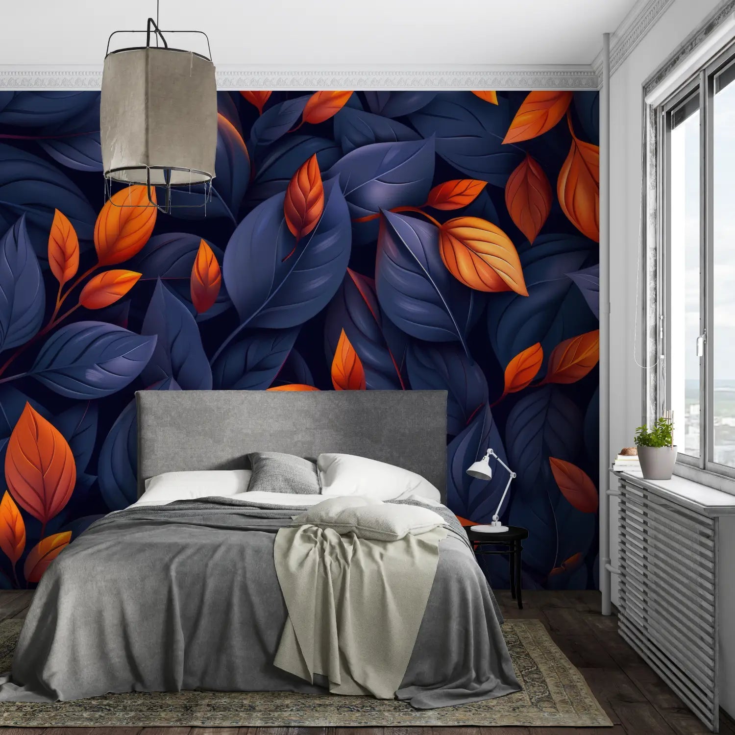 Papel pintado naranja azul oscuro - mural de pared
