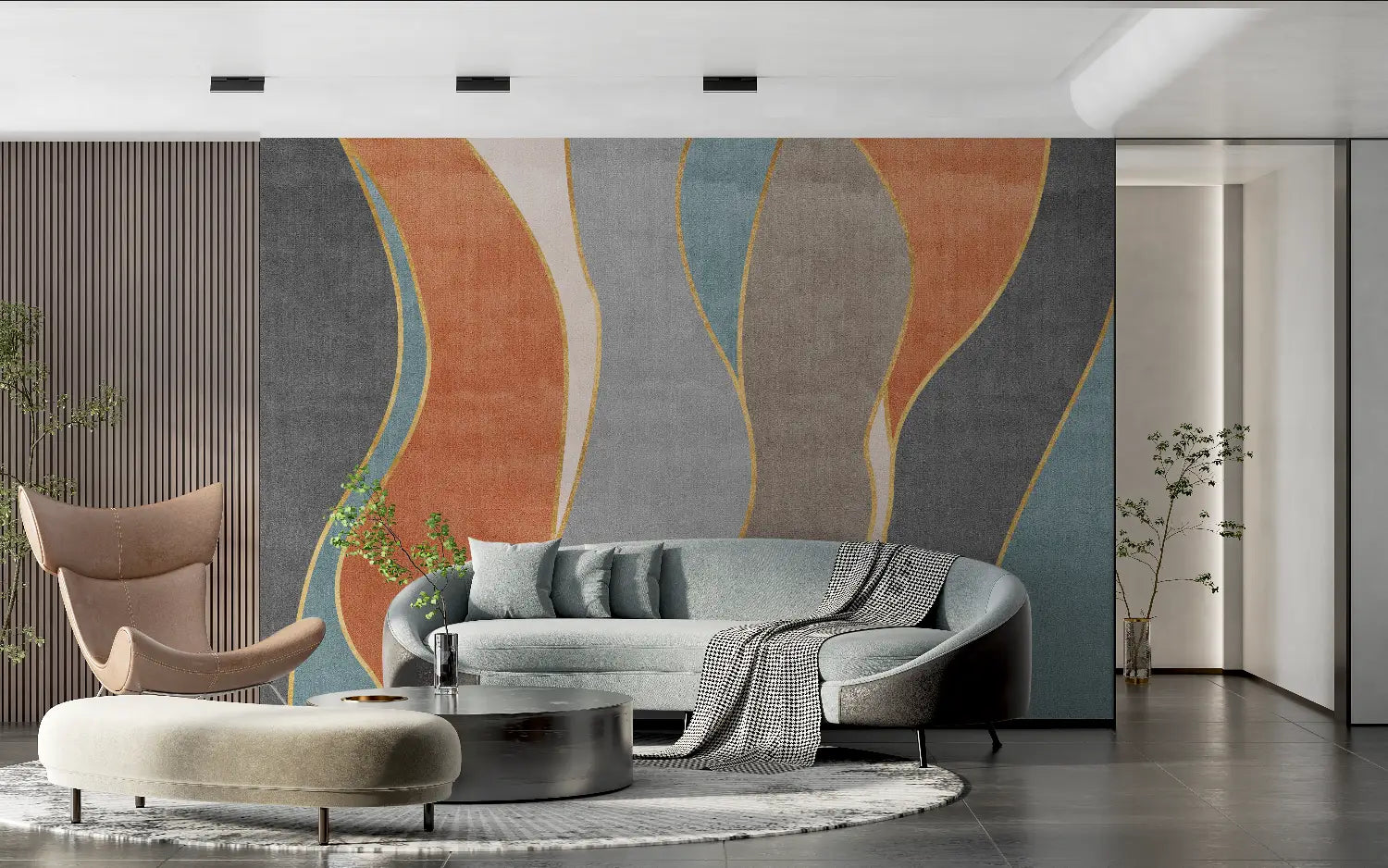 Papel pintado azul terracota - salón
