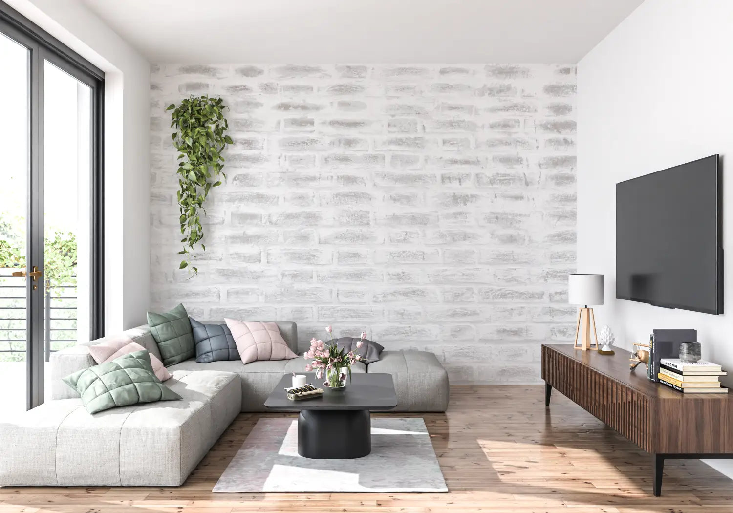 Papel pintado de ladrillo gris claro - tendencia de pared